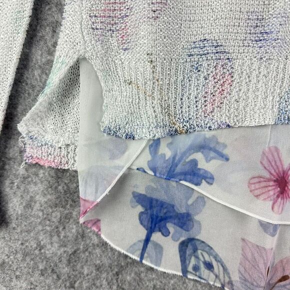 SIONI Pullover Sweater Womens L Butterfly Floral Knit Chiffon Layered Split Back - Picture 4 of 11